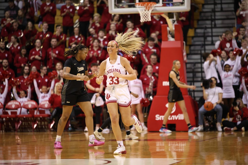 Sydney Parrish smiles during Indiana's win over Purdue on Feb. 15, 2025. (HN photo/Jaren Himelick)