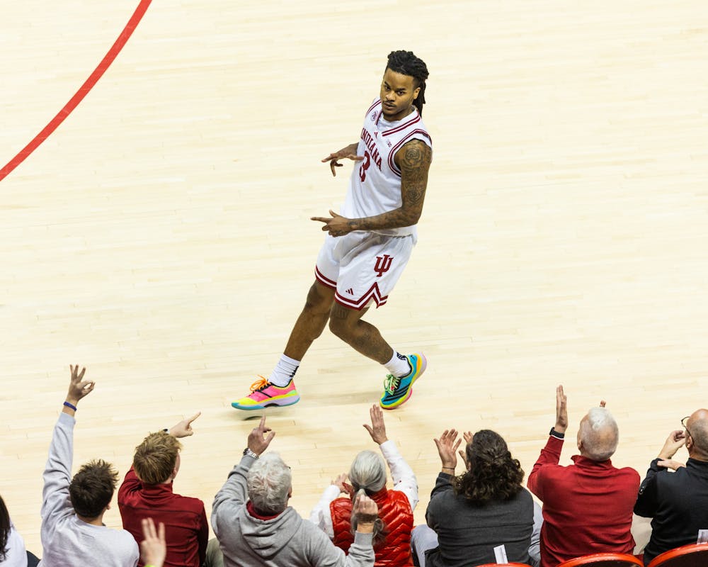Lamar Wilkerson celebrates a made three pointer during a 41-point performance in a 92-74 win over Oregon on Feb. 9, 2026. (HN Photo/Kallan Graybill)