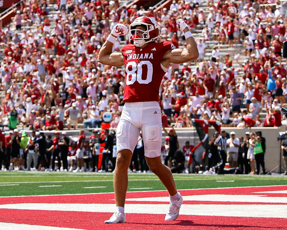 Charlie Becker celebrates during Indiana's win over North Texas on Sept. 5, 2026. (HN photo/Brady Owen)