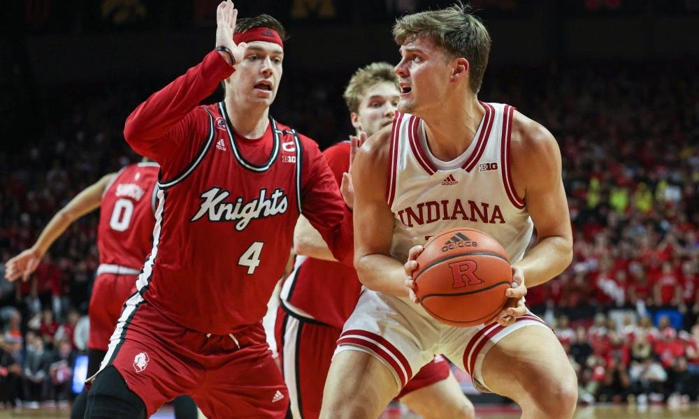 Miller Kopp starred in Indiana's 63-48 defeat at Rutgers, scoring 21 points and hitting a career-high five 3-pointers. (Rutgers Wire/Kristian Dire)