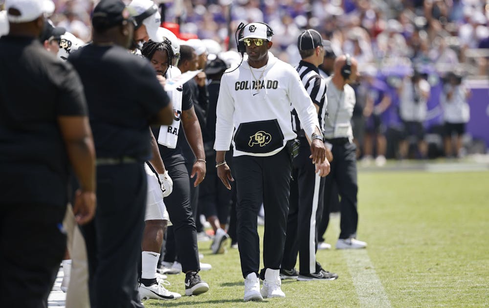 Colorado head coach Deion Sanders is seen during the second half of an NCAA college football game against TCU in Fort Worth, Saturday, Sept. 2, 2023. (Chitose Suzuki/Tribune News Service)