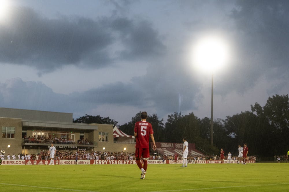 Nick McHenry walks to his position during Indiana's win over Notre Dame on Aug. 20, 2026. (HN photo/Dapho Sproles)