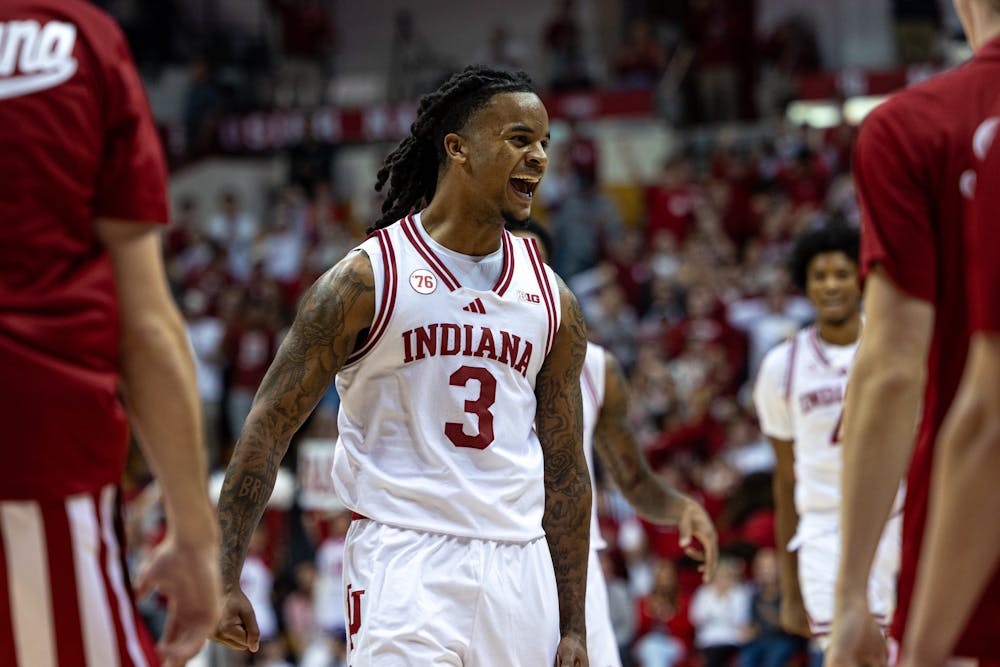Lamar Wilkerson celebrates during Indiana's win over Alabama A&M on Nov. 5, 2025. (HN photo/Brady Owen)