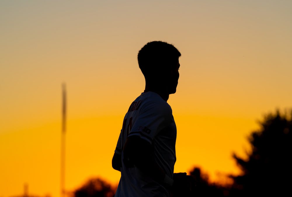 An Indiana player is silhouetted against the sky during Indiana's win over Kentucky on Oct. 8, 2024. (HN photo/Danielle Stockwell)