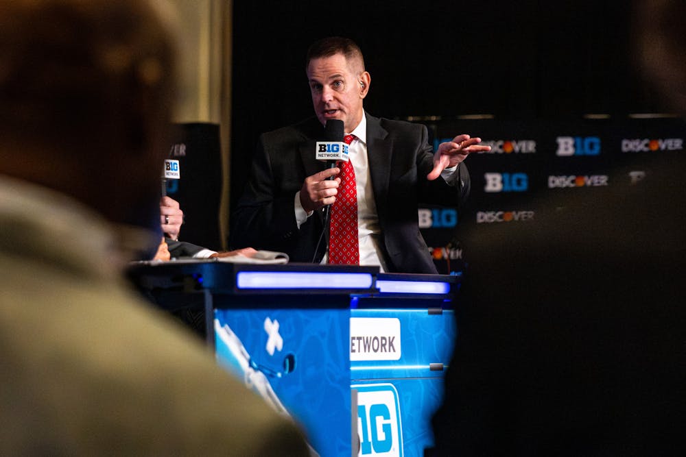 Indiana head coach Curt Cignetti speaks to reporters during Big Ten Media Day on July 30, 2026 in Chicago. (Photo by Lauren McKinney / The Hoosier Network)