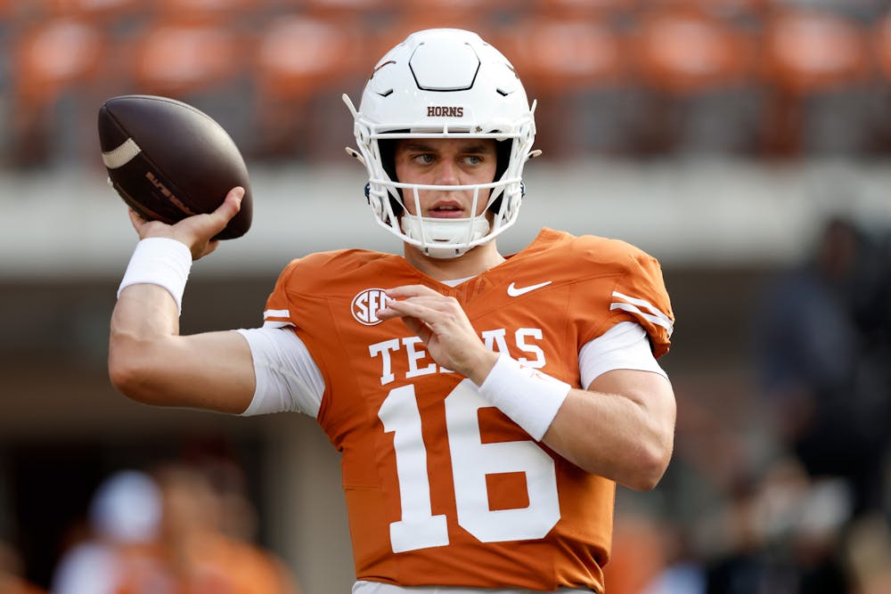 Texas quarterback Arch Manning warms up before a game against UTSA at Darrell K Royal-Texas Memorial Stadium on Sept. 14, 2024, in Austin, Texas. (Tim Warner/Getty Images/TNS)