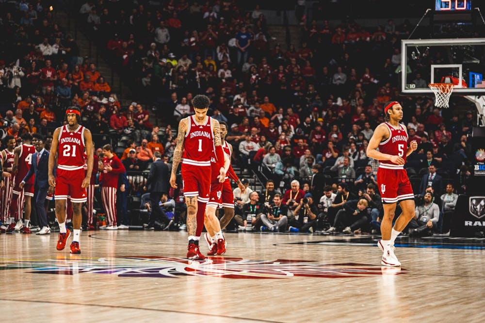 Indiana players walk off the court following their defeat in the Big Ten Tournament (HN photo/Nick McCarry)