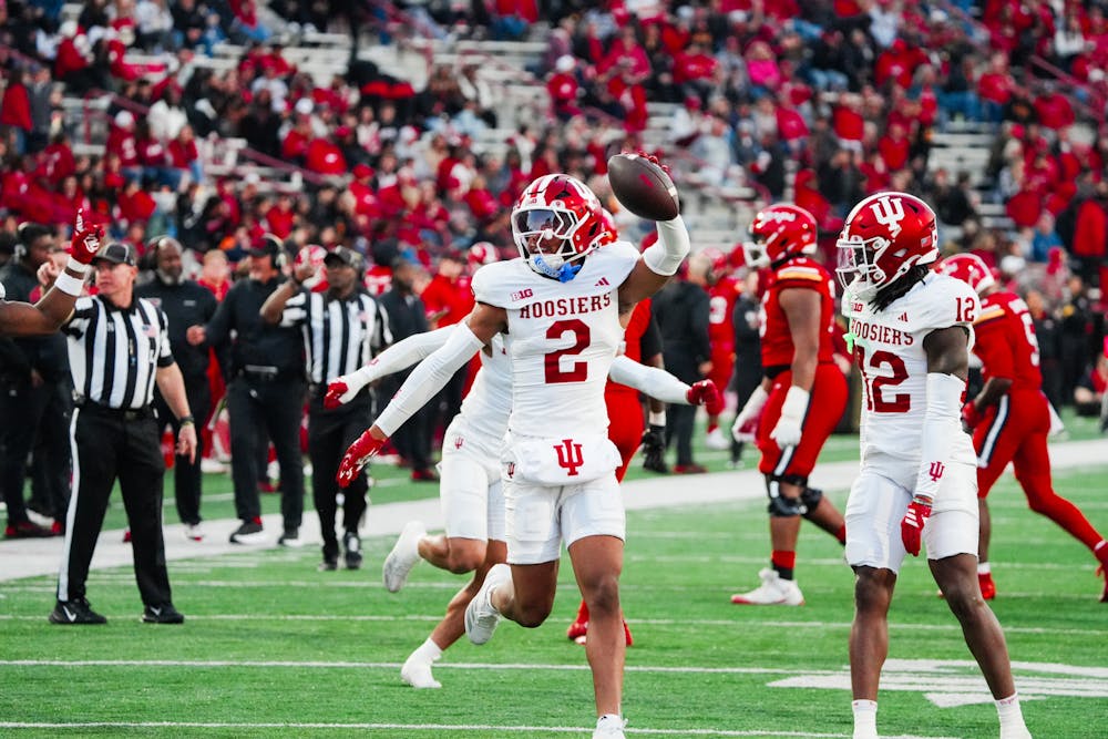 Byron Baldwin Jr. celebrates during Indiana's win over Maryland on Nov. 1, 2025. (HN photo/Shrithik Karthik)