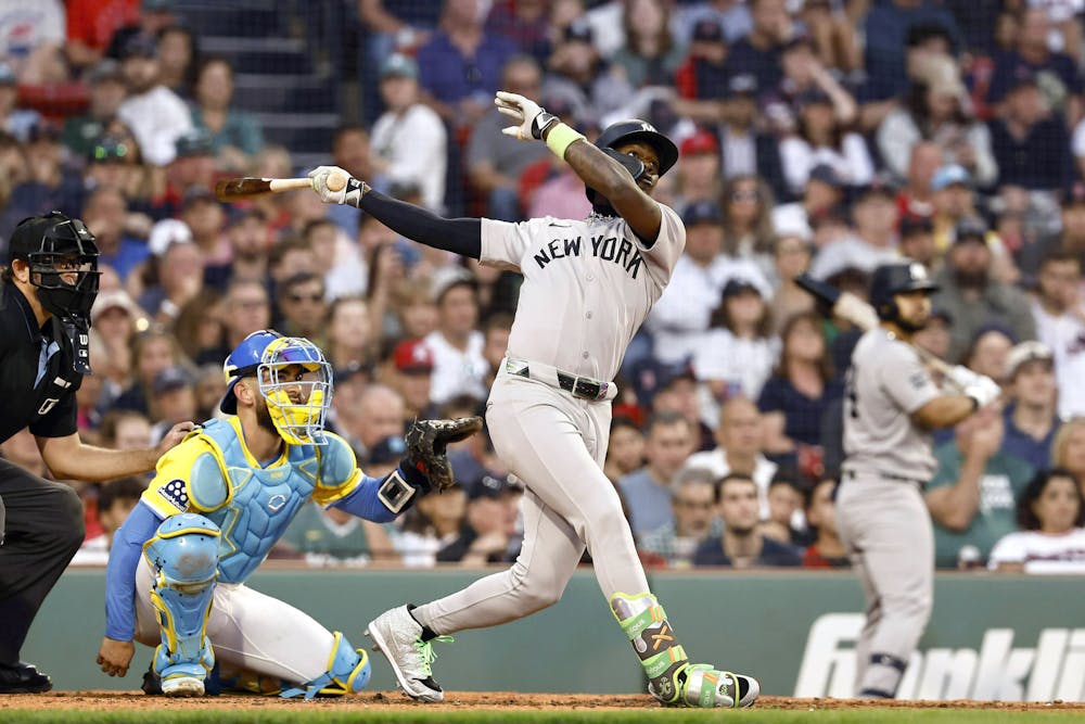 Jazz Chisholm Jr. of the New York Yankees follows through on a home run against the Boston Red Sox during the fifth inning at Fenway Park on Saturday, Sept. 13, 2025, in Boston. (Winslow Townson/Getty Images/TNS)