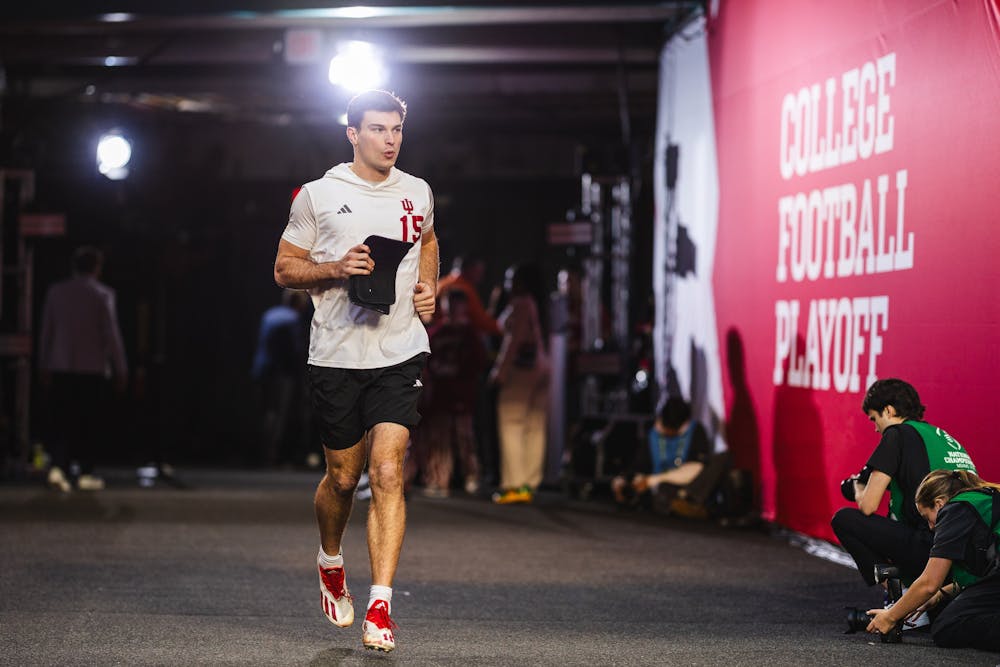 Fernando Mendoza jogs onto the field for warmups before Indiana's win over Miami in the College Football Playoff National Championship Game on Jan. 19, 2026. (HN photo/Kallan Graybill)