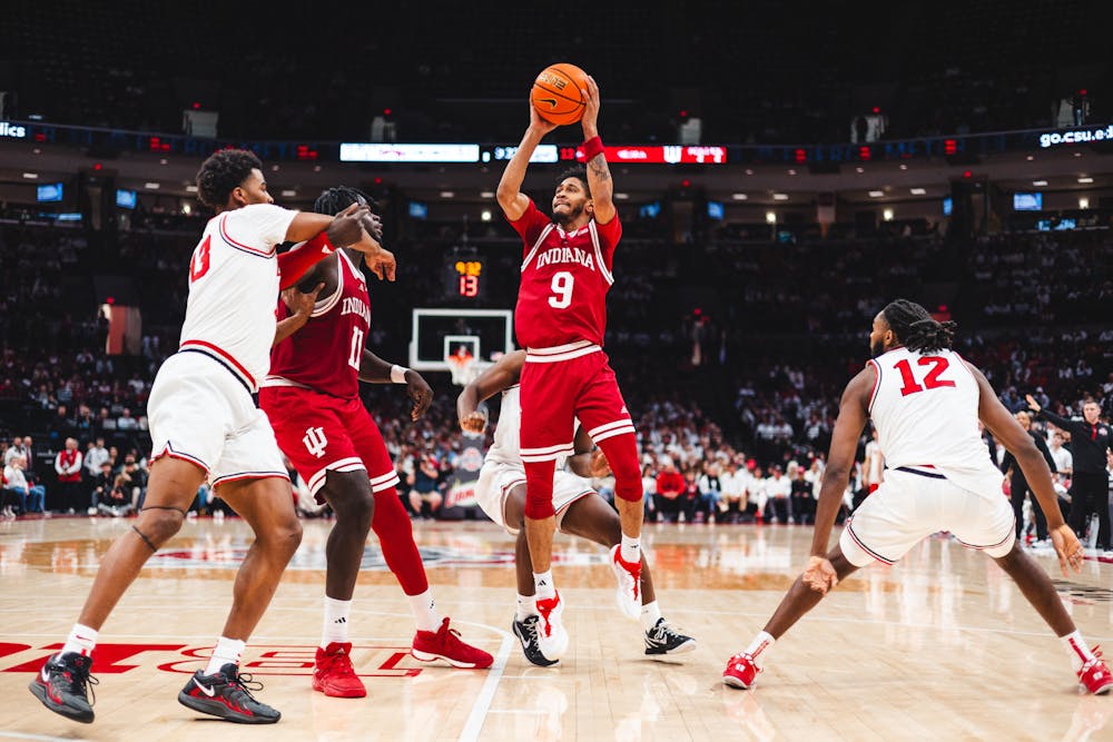 Kanaan Carlyle attempts a jump shot in 77-76 win over Ohio State on Jan. 17, 2025. (HN photo/Kallan Graybill)