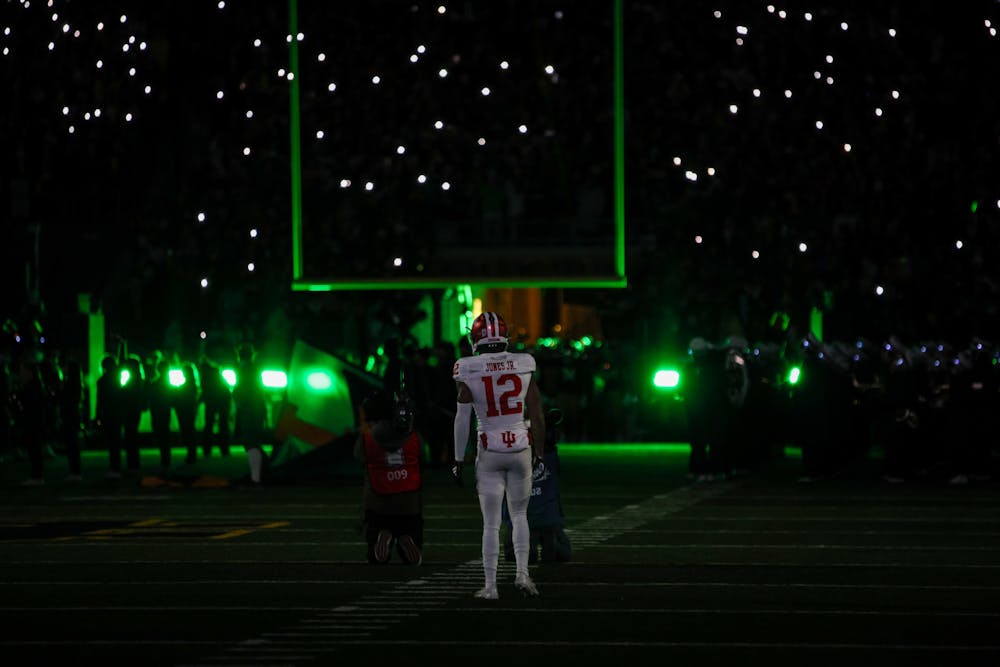 Terry Jones Jr. watches Notre Dame enter the field during Notre Dame's win over Indiana on Dec. 20, 2024. (HN photo/Jaren Himelick)