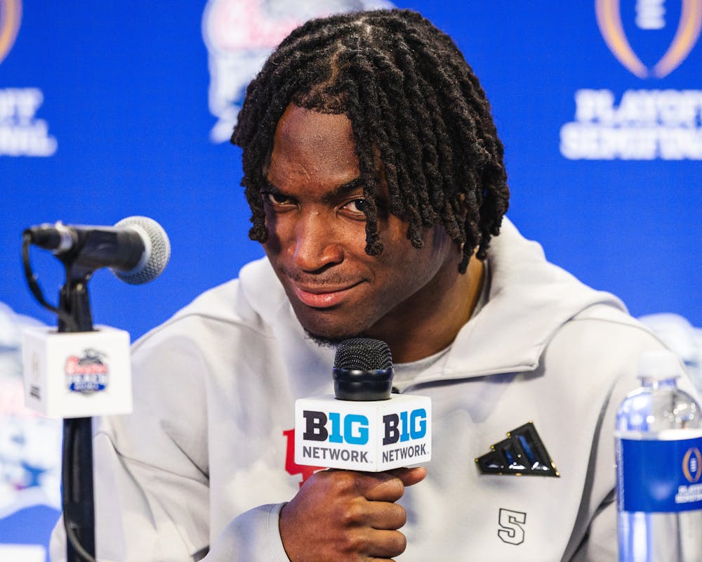 D’Angelo Ponds gives the camera a Curt Cignetti impression at Peach Bowl Media Day on Jan. 7, 2026. (HN photo/Kallan Graybill)