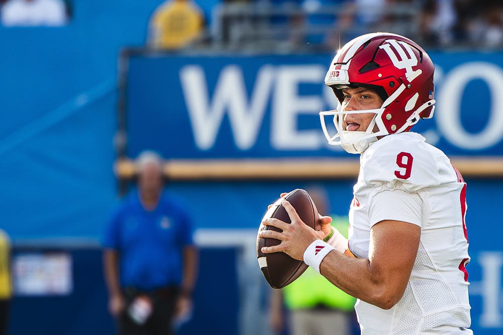 Kurtis Rourke warms up during Indiana's win over UCLA on Sept. 14, 2024. (HN photo/Kallan Graybill)