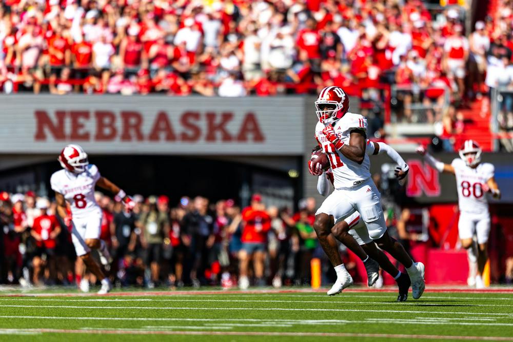Nick Marsh breaks free for a touchdown during Indiana's win over Nebraska on Saturday, Oct. 10, 2026 at Memorial Stadium in Lincoln, Nebraska. (HN/ Photo/Lauren McKinney)