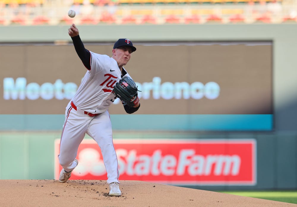 Zebby Matthews of the Minnesota Twins makes his MLB debut in the first inning against the Kansas City Royals at Target Field on Tuesday, Aug. 13, 2024, in Minneapolis. (Adam Bettcher/Getty Images/TNS)