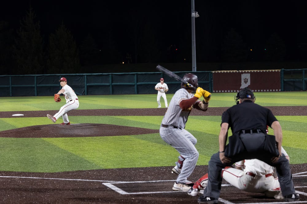 Gavin Seebold delivers a pitch during Indiana's win over Minnesota on March 20, 2026. (HN photo/Dapho Sproles)