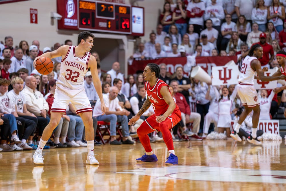 Trey Galloway looks to make a play during Indiana's win over Ohio State on March 8, 2025. (HN photo/Danielle Stockwell)