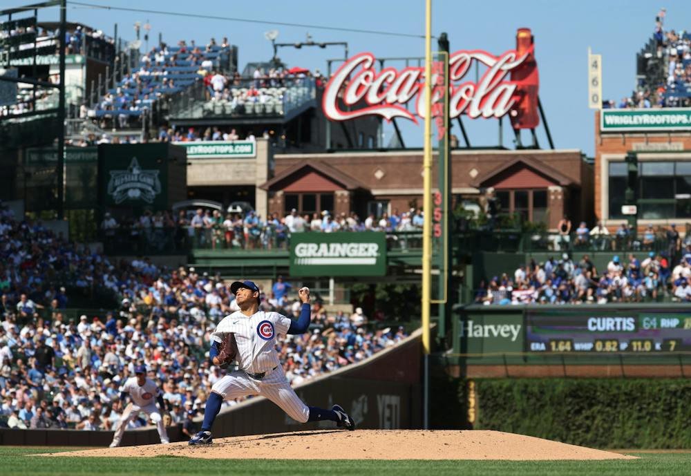 <p>Chicago Cubs starting pitcher Shota Imanaga (18) delivers to the Pittsburgh Pirates in the third inning of a game at Wrigley Field in Chicago on Sept. 11, 2026. (Chris Sweda/Chicago Tribune/Tribune Content Agency)</p>