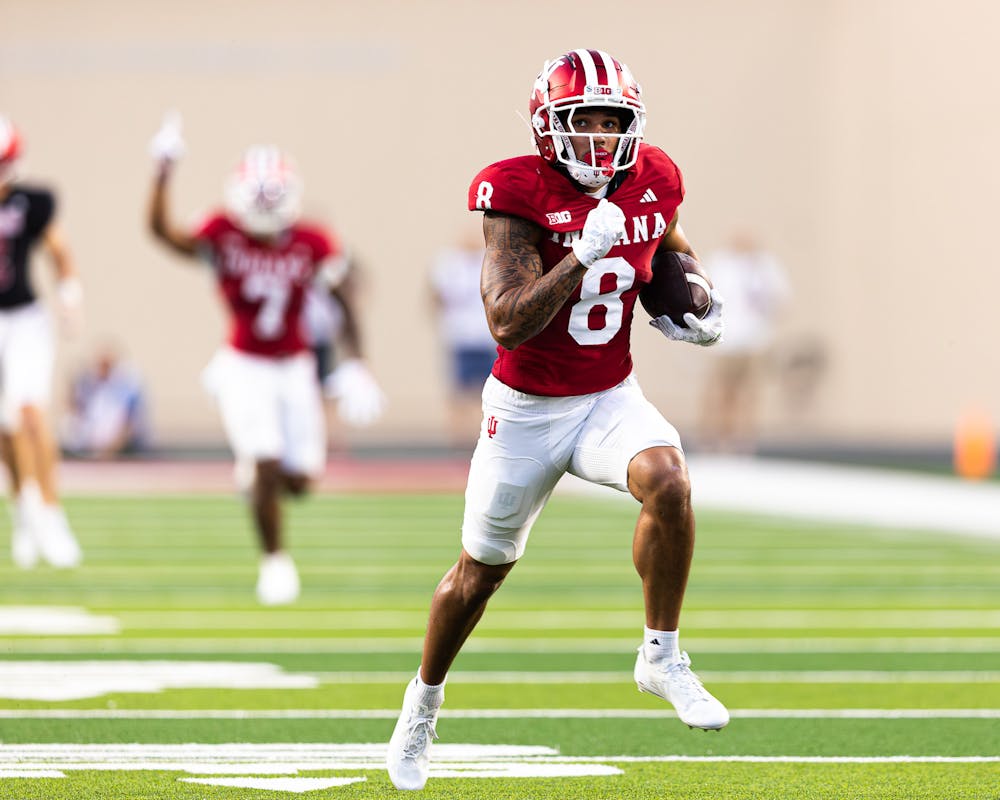 Tyler Morris runs with the ball during the Indiana football Spring Game at Merchants Bank Field at Memorial Stadium in Bloomington, Indiana — (Photo by Brady Owen / The Hoosier Network)