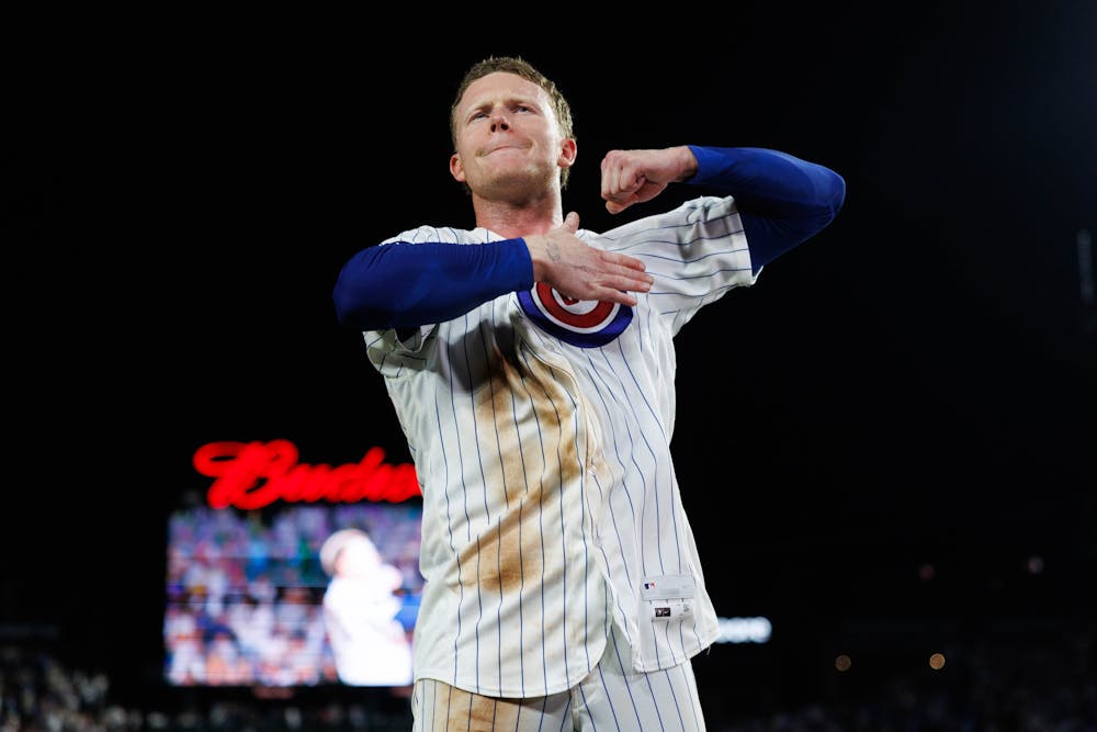 <p>Cubs center fielder Pete Crow-Armstrong (4) celebrates after hitting a walk-off two-run homer to give the Cubs a 7-5 win against the White Sox during the tenth inning of the City Series at Wrigley Field on Aug. 17, 2026, in Chicago. (Armando L. Sanchez/Chicago Tribune/TNS)</p>