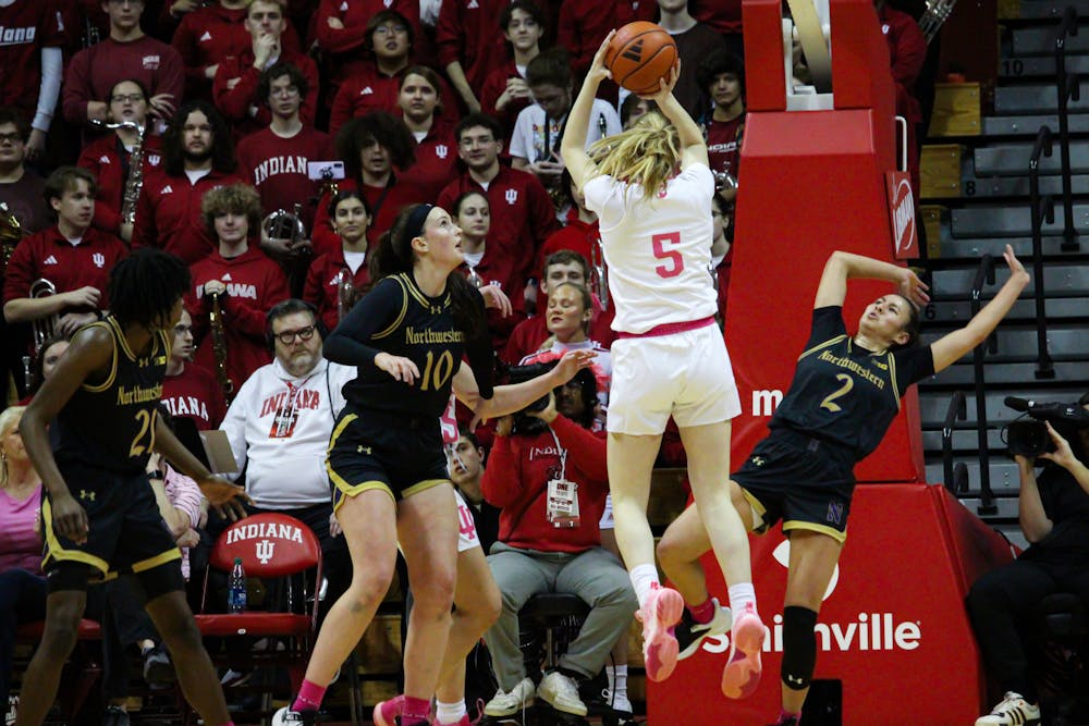 Lenee Beaumont takes a shot during Indiana's win over Northwestern on Jan. 28, 2024. (HN photo/Jaren Himelick)