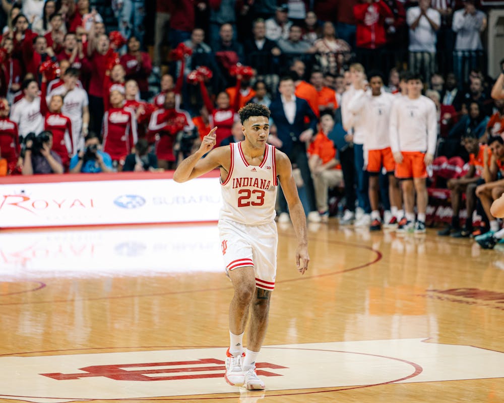 Trayce Jackson-Davis is pictured during Indiana’s win over Illinois on Feb. 17. (HN photo/Cam Schultz)
