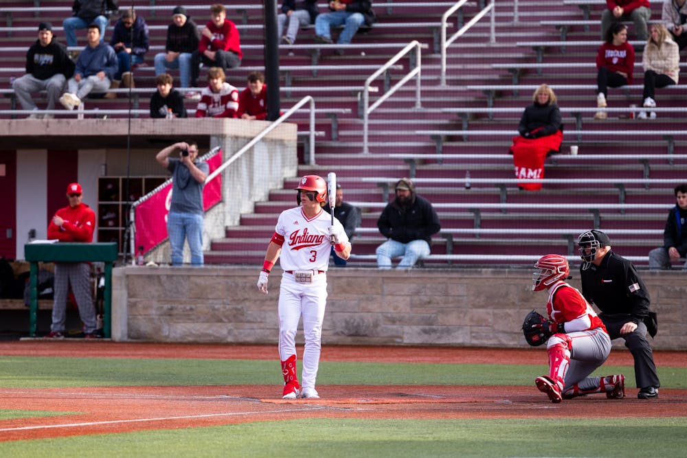 Carter Mathison steps to the plate during Indiana's win over Miami (OH) on Feb. 21. (HN photo/Kallan Graybill)
