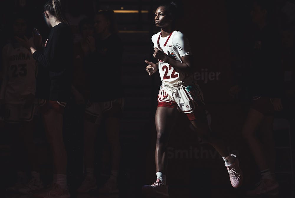 Chloe Moore-McNeil takes the court during warmups before No. 2 Indiana's win over No. 12 Michigan on Feb. 16. (HN photo/Kallan Graybill)