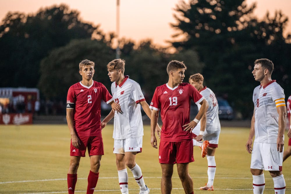 Indiana and Wisconsin players line up during a scoreless tie on Sept. 15, 2023. (HN photo/Danielle Stockwell)