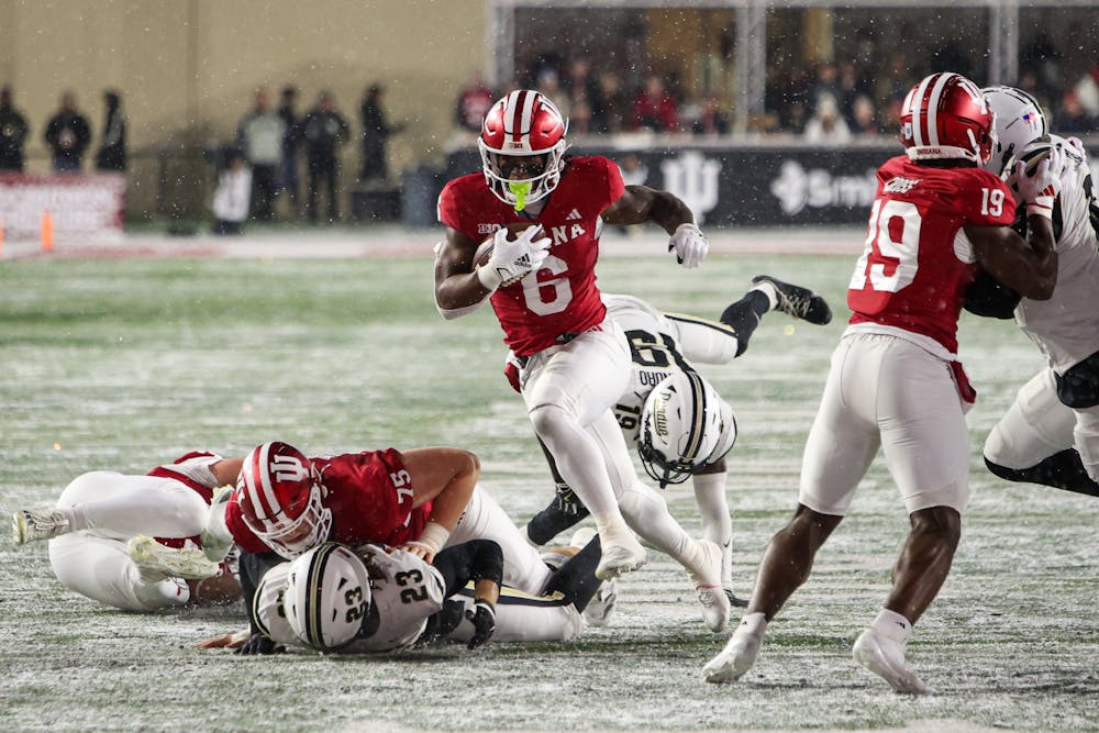 <p>Justice Ellison runs through a hole during Indiana&#x27;s win over Purdue on Nov. 30, 2024. (HN photo/Jaren Himelick)﻿</p>