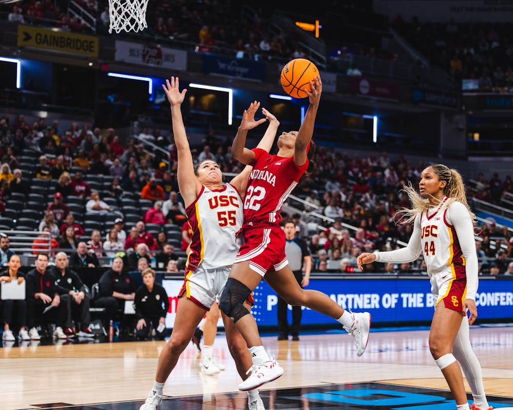 Chloe Moore-McNeil takes a shot during Indiana's game against USC in the Big Ten Tournament on March 7, 2025. (HN photo/Kallan Graybill)