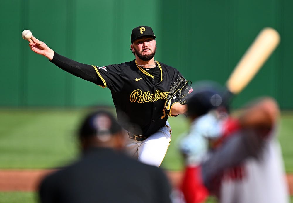Paul Skenes of the Pittsburgh Pirates pitches during the third inning against the Cleveland Guardians at PNC Park on Saturday, April 19, 2025, in Pittsburgh. (Joe Sargent/Getty Images/TNS)