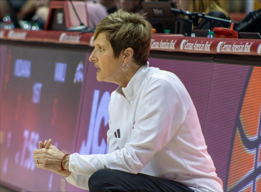 Teri Moren looks on during Indiana's win over Western Michigan on Dec. 3, 2025. (HN photo/Olivia Smith)