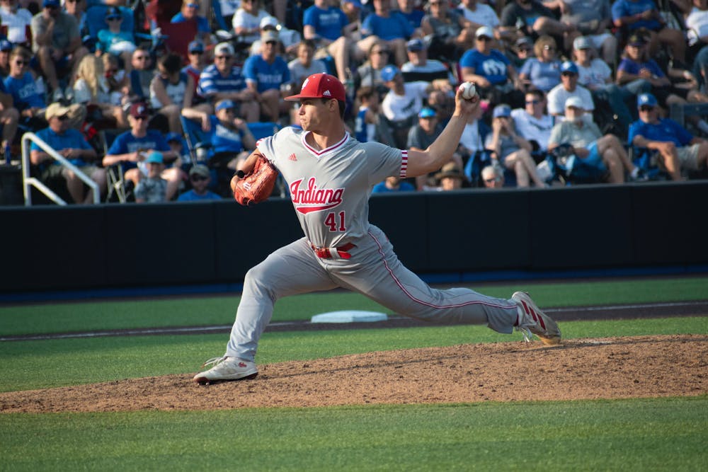 Senior pitcher Ty Bothwell delivers a pitch during Indiana's 4-2 loss to Kentucky in the clinching game of the NCAA Regional on June 5. (Photo courtesy of Olivia Bianco)