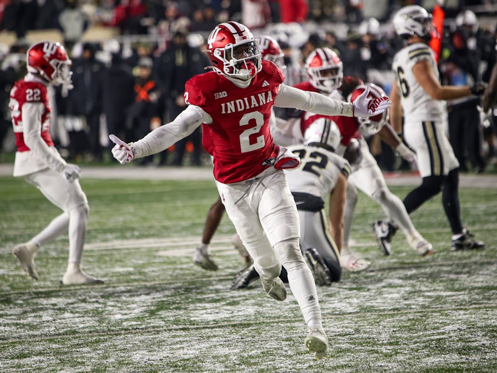 Jailin Walker celebrates a tackle for loss in a 66-0 win against Purdue on Nov. 30, 2024. (HN photo/Jaren Himelick)