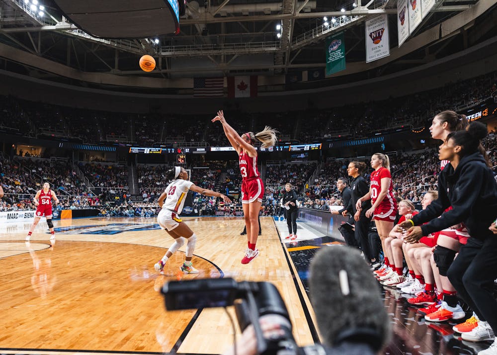 Sydney Parrish takes a shot during Indiana's loss to South Carolina in the Sweet Sixteen on March 29, 2024. (HN photo/Kallan Graybill)