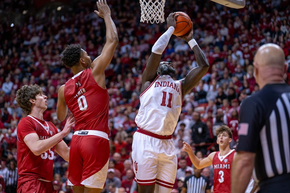 Indiana center Oumar Ballo goes up for a shot in the Hoosiers' 76-57 win over Miami (OH) on Dec. 6, 2024. (HN photo/Danielle Stockwell)