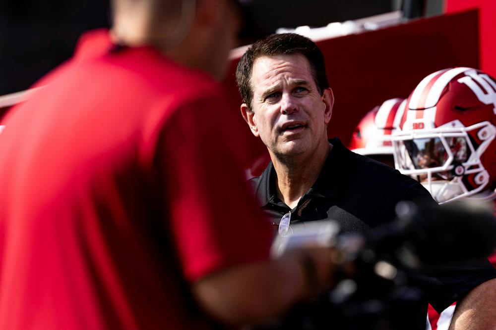 BLOOMINGTON, INDIANA — SEPTEMBER 19, 2026 — Indiana Head Coach Curt Cignetti looks on before the run out during a game against the Western Kentucky Hilltoppers at Merchants Bank Field at Memorial Stadium in Bloomington, Indiana — (Photo by Brady Owen / The Hoosier Network)