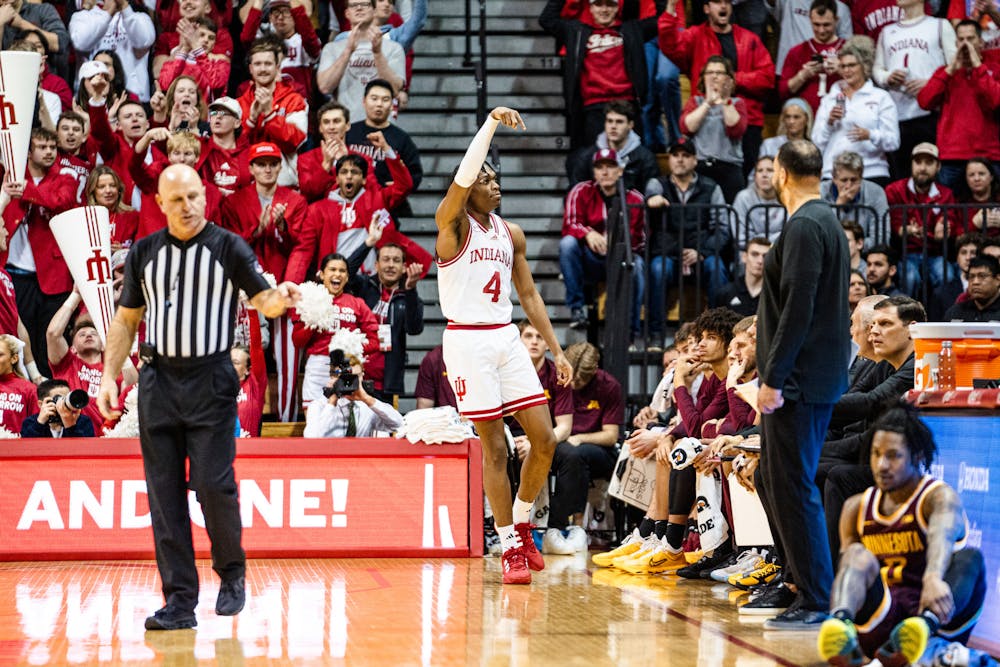 Anthony Walker celebrates during Indiana's win over Minnesota on Jan. 12, 2024. (HN photo/Nicholas McCarry)