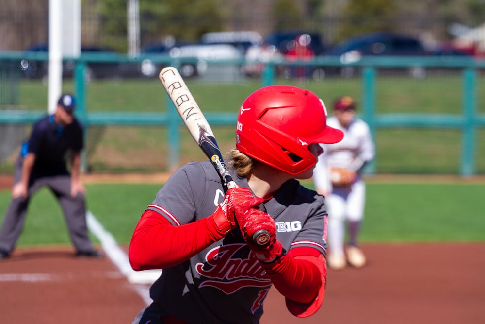 Avery Parker awaits a pitch during Indiana's win over Minnesota on March 8, 2026. (HN photo/Olivia Smith)