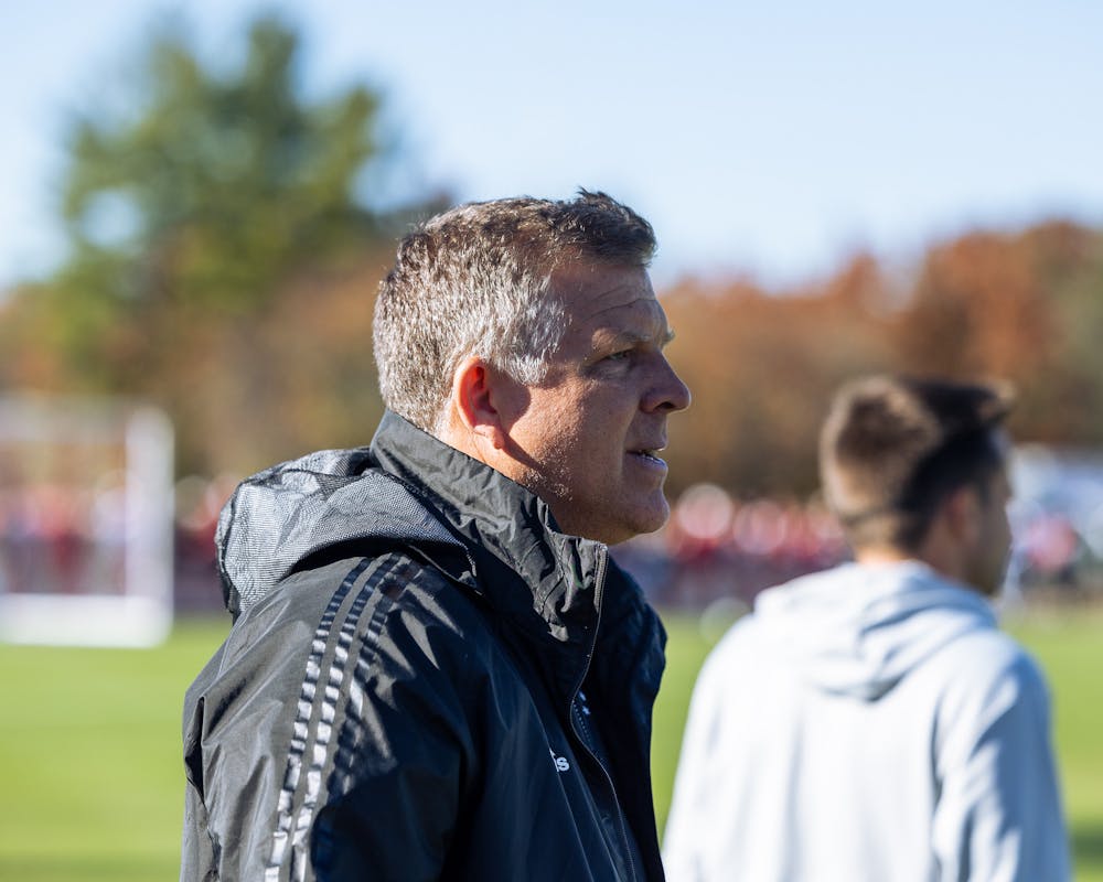 Todd Yeagley looks on after winning the Big Ten Tournament on Nov. 12, 2023. (HN Photo/Kal Graybill)