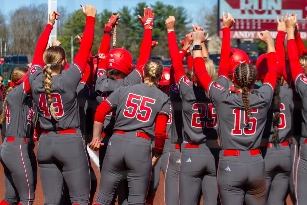 Indiana players celebrate during Indiana's win over Minnesota at Andy Mohr Field on March 8, 2026. (HN photo/Olivia Smith)