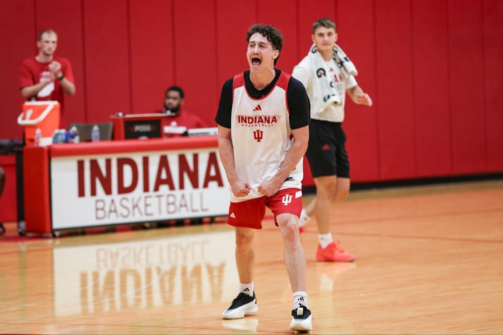 Conor Enright cheers during a practice. (Photo courtesy of IU Athletics)