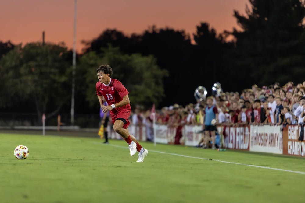 Alex Barger looks to make a play during Indiana's win over Yale on Sept. 1, 2024. (HN photo/Olivia Sullivan)