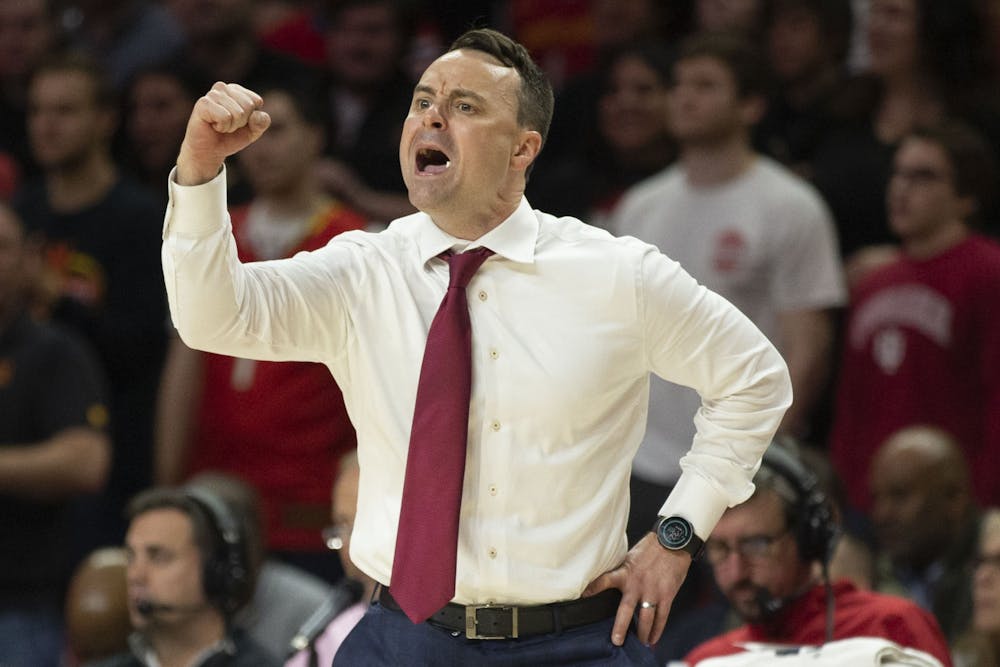 IU head coach Archie Miller reprimands a player from the sidelines. Maryland beat IU 75-59 on Saturday, January 4 in College Park, MD. 
