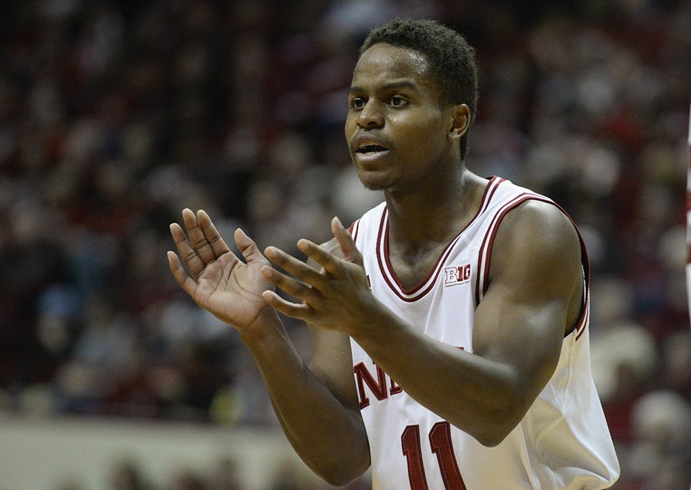 Junior guard Kevin "Yogi" Ferrell celebrates during IU's game against Savannah State on Saturday at Assembly Hall.