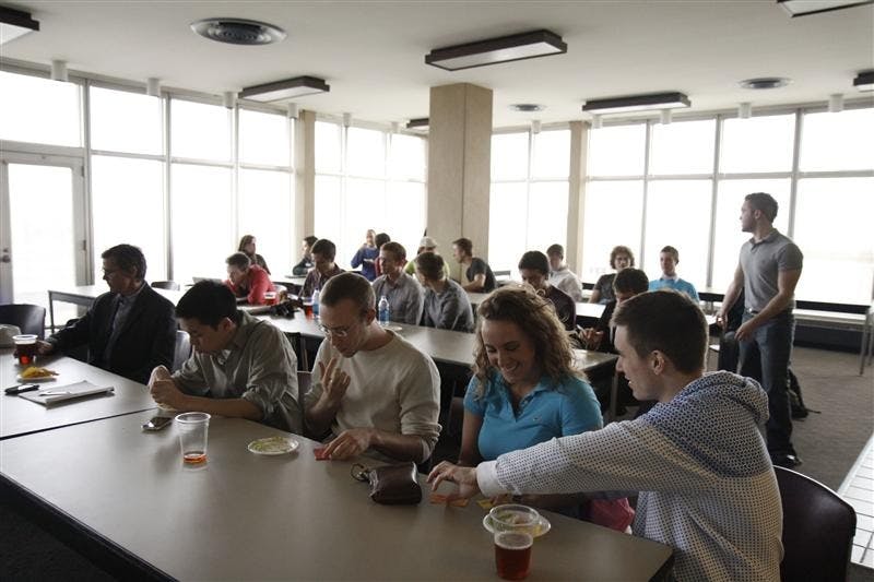 The members of Out At Kelley discuss upcoming events at their first meeting Wednesday evening. Their organization was created out of the larger GLBT organization on campus.