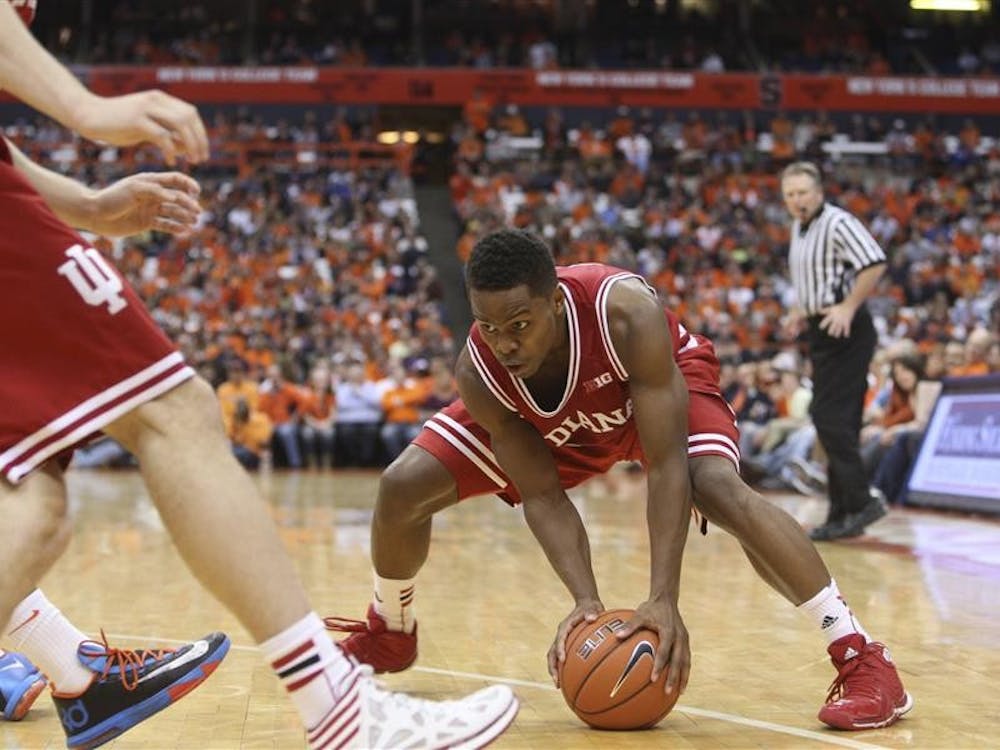 Indiana Hoosiers guard Kevi Yogi Ferrell grabs the ball on a Syracuse turnover. Syracuse defeated Indiana 69-52 at the Carrier Dome in Syracuse, New York on Dec. 3.