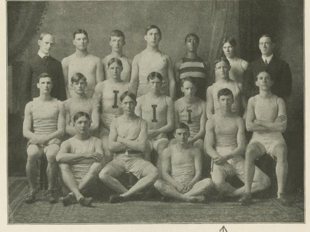 A photo of the first track team in 1904 from IU Archives. The team tied for seventh at the Big Ten Outdoor Track and Field Championshipsin 1904.